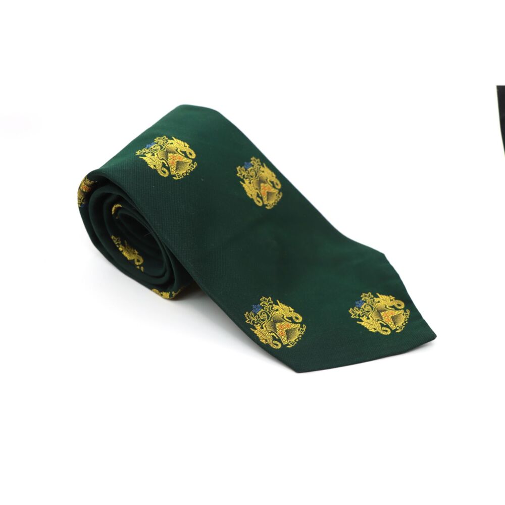 Vintage Resilio Dark Green Crest Pattern Tie Seahorse Dragon Motif Wide 4.5”